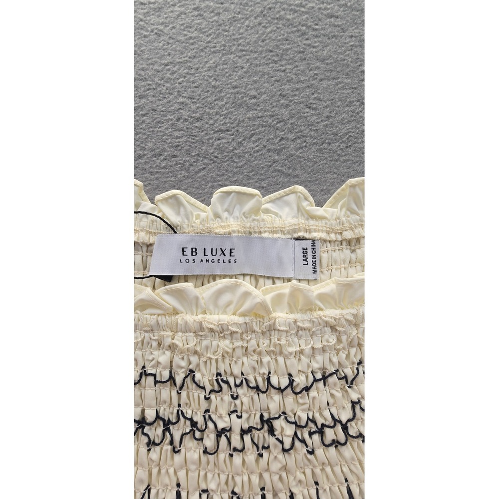 EB Luxe Los Angeles Cream Smocked Strapless Dress Cotton Stitch LS1820 LARGE - Picture 9 of 12